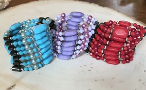 THERAPEUTIC MAGNETIC HEMATITE BEAD WRAP BRACELET NECKLACE RED BLUE PURPLE PEARL - Picture 1 of 10