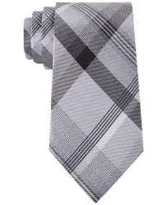 $100 Geoffrey Beene Mens Gray Black Dress Check Tie Classic Slim Necktie 58x3.25 - Picture 1 of 7