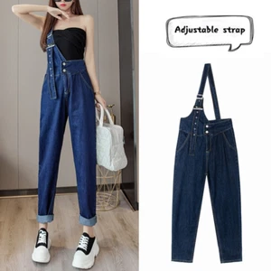 Women Denim Dungarees Jumpsuit Trousers Bib Pants Overalls Jeans Student - Picture 1 of 17