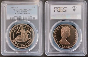 ISLE OF MAN 5 POUNDS £5 PROOF VIRENIUM COIN 1984 YEAR KM#135 PCGS PR63 - Picture 1 of 1