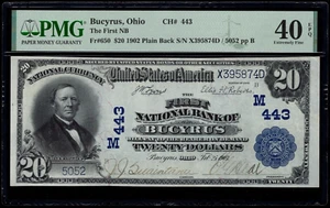 1902 $20 BUCYRUS OHIO OH NATIONAL BANK NOTE PMG 40 EPQ FR. 650 CH. 443 SCARCE! - Picture 1 of 3