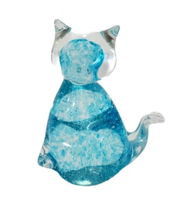 "Statuetta fermacarte vetro arte soffiato gattino acqua gatto 4,25""x 3""" - Foto 1 di 9