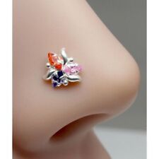 Indian 925 Sterling Silver Multi-color CZ Nose ring Push Pin