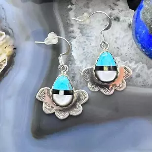Clifton Aguilar Sterling Teardrop Multistone Inlay Dangle Earrings For Women #8 - Picture 1 of 10