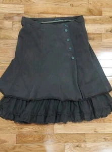 Sisley Italy Brown Layered Denim Buttoned Top Skirt Ruffled Underskirt BOHO - Picture 1 of 6