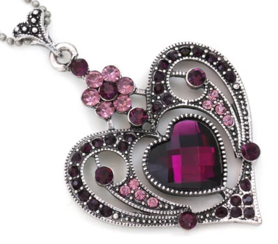 Corazón Púrpura Tono Plata Circonita cúbica Collar Cadena Colgante San Valentín Día de la Madre Regalo Foto 1 de 4