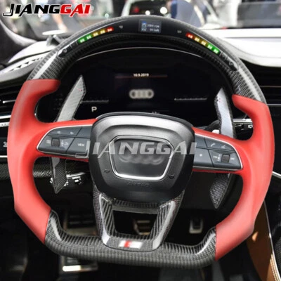 Carbon Fiber LED Steering Wheel For Audi Q7 SQ7 Q8 SQ8 RSQ8 with Paddles 2017+ - Image 1 of 4