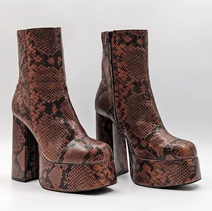 Jeffrey Campbell Women Mexique Snake Print Brown Leather Platform Boots size 10 - Picture 1 of 11