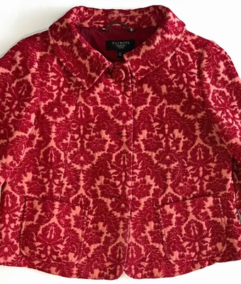 Chaqueta Talbots Crop Brocado Color Rojo/Melocotón, Patrón Floral, Manga 3/4 4 Pequeña Foto 1 de 4
