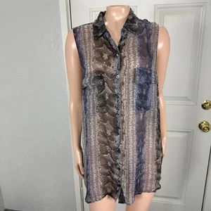 Equipment Femme Women's Shirt Large Silk Button Blouse Sleeveless Snake D4-24 - Picture 1 of 7