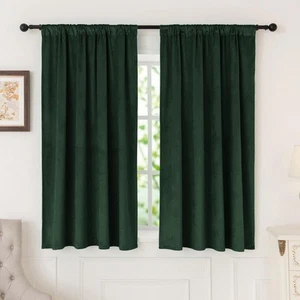 Dark Green Velvet Curtains - 52"x 54" Soft Rod Pocket Thermal Insulated Windo... - Bild 1 von 7