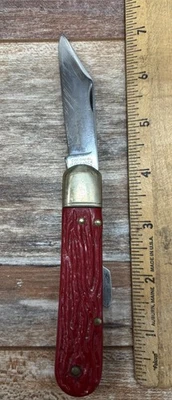 Vintage Colonial Lockback Plegable Barlow Imitación Hueso Rojo EE. UU.  Foto 1 de 4