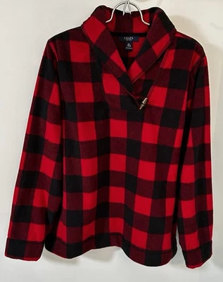 Pullover polar con cuello chal XL Chaps para mujer rojo y negro a cuadros búfalo usado en excelente estado Foto 1 de 4