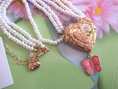 Betsey Johnson Heart Locket I Love You Necklace Sweetheart Swoon Butterfly NWT - Image 1 of 4
