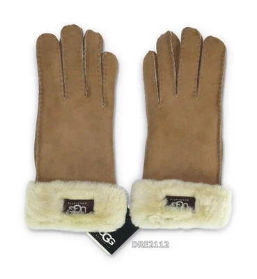 Guantes UGG Turn Cuff Guantes de piel de gamuza castaño para mujer talla grande L *NUEVOS CON ETIQUETAS* Foto 1 de 3