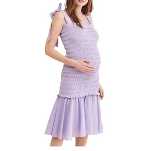 Especia Maternity Lavender Celeste Dress Size XL Smocked Flounce Hem Boho - Picture 1 of 10