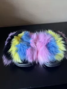 Faux Fur Slides Fuzzy Fluffy Slippers for Women Indoor Outdoor Sandals Open Toes - Picture 1 of 4