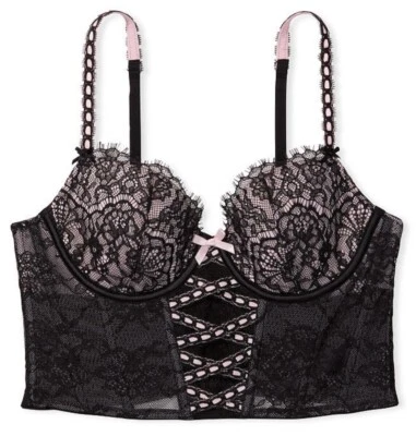 New Victoria’s Secret Black Lightly-Lined Lace-Up Corset Top Size Small DD  - Image 1 of 3