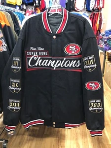 CHAQUETA SANFRANCISCO 49 ERS PARA HOMBRE DISEÑO J H 5 TIME CHAMPIONS LANA NEGRA/ROJA REV - Imagen 1 de 10