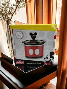 Disney Mickey Mouse Red Black Mini Removeable Stoneware Glass Lid Crock Pot - Picture 1 of 8