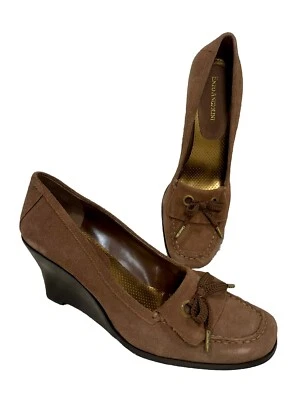 Mocasines de colección Enzo Angiolini marrón cuña tacón alto gamuza cuero Layne 9,5 Foto 1 de 4