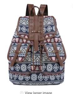 Unisex Mujeres Grande Cordón Lona Mochila Tribal Azul Marino Blanco Bolso de Hombro-NUEVO - Imagen 1 de 4
