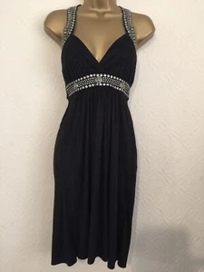 Ladies Dress 12 (UK) Black ZOE CLOTHING.COM Designer Halter Faux Suede Metal - Picture 1 of 4
