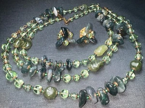 Miriam Haskell Lot Apple Green Necklace Choker Earrings 3 Glass Set vintage - Picture 1 of 16