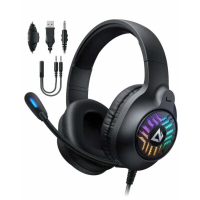 AUKEY GH-X1 CUFFIE DA GAMING RGB PER PC XBOX PS4 PS5 CON CAVO E MICROFONO REGOL. - Immagine 1 di 4