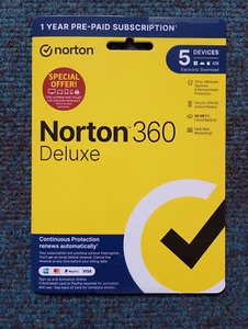 Norton 360 DELUXE Antivirus VPN 5 Devices 12 months pre-paid - Picture 1 of 2