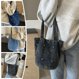 Summer Canvas Bag Embroidered Handbag Denim Bag Large Capacity Shoulder Bag O4 - Picture 1 of 27