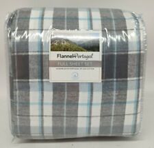Flannel From Portugal 4 Piece Full Sheet Set 100% Cotton Gray,Blue & White Plaid
