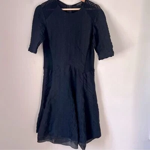 Rag & Bone Black Fit and Flare Niki Pointelle Stretch Dress Womens 8 - Picture 1 of 8