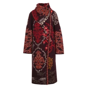 Ivko Coat Long Warm Knitted Brocade Braun Red Wool Shawl Collar 202502 - Picture 1 of 2
