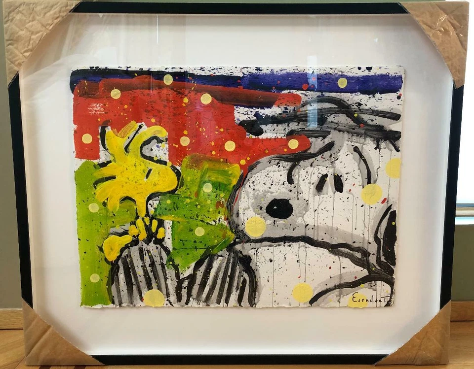 PINTURA ACRÍLICA ORIGINAL TOM EVERHART SNOOPY & WOODSTOCK firmada Schulz Peanuts Foto 1 de 4