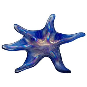 Glass Starfish Trinket Dish Coffee Table Display Blue Iridescent - Picture 1 of 6