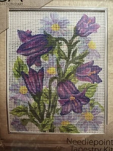 Printed needlepoint tapestry kits With Floss  20x25 Cm   Rto Purple Flowers - Picture 1 of 3