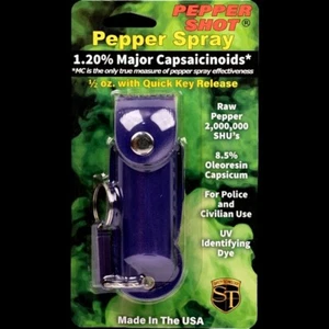 Women's PepperShot 1.2% MC Pepper Spray - 1/2 oz Stream ‐ Blue Leatherette Model - Picture 1 of 6