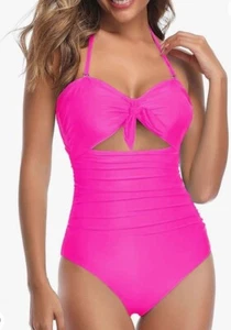 Tempt Me Women Sexy Cutout Swimsuits Tummy Control High Waisted Hot Pink XL - Picture 1 of 5