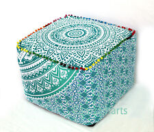 Indian Mandala 18" Square Ottoman Pouf Cover Cotton Footstool Seat Case Covers