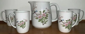 Dogwood Floral & Bird Pitcher w/ 4 Cups Porcelain/Ceramic - Picture 1 of 6