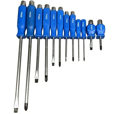 Hilka Screwdriver Set Pozi Slotted SCREWDRIVERS Thru-Tang Blades and Hex Drive