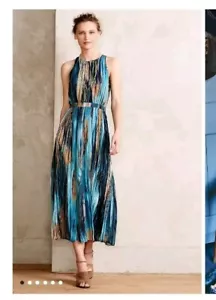 Anthropologie Paper Crown River Blue Midi Polyester Sleeveless Halter Dress - 0P - Picture 1 of 6