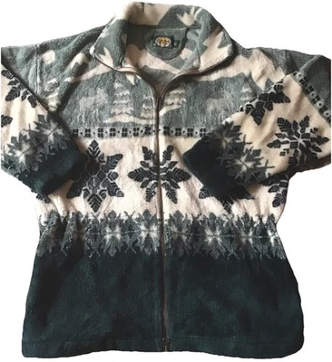 Cabela's Fair Isle Women's Green Fleece Jacket Size L - Image 1 of 4