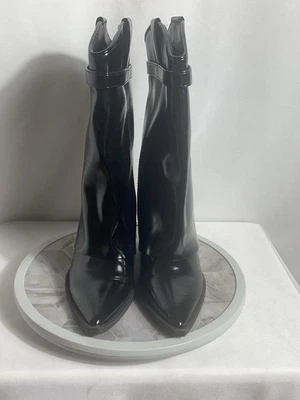 Madden Girl JJOE 黑色闪亮铐边楔形靴 6.5 码尖头 — 第 1/4 张图片