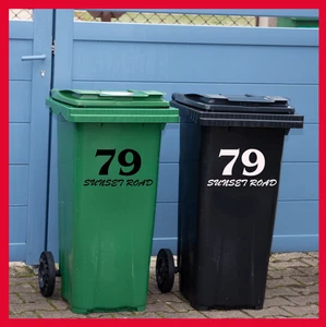 CALCOMANÍA DE VINILO PERSONALIZADA WHEELIE BIN RECHACE NÚMERO DE CASA NOMBRE DE CARRETERA ST. - Imagen 1 de 7
