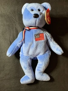 America - Blue America Bear - Retired Ty Beanie Baby - USA Flag - Patriotic - Picture 1 of 4
