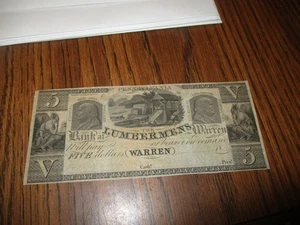 1800's $5 THE LUMBERMANS BANK AT WARREN PENNSYLVANIA NOTE - Picture 1 of 2
