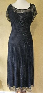 PHASE EIGHT Black party dress sz 14 sequin tapework wedding Guest Midi cocktail - Picture 1 of 15