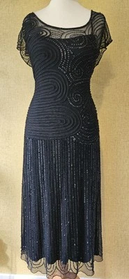 PHASE EIGHT Black party dress sz 14 sequin tapework wedding Guest Midi cocktail  - Image 1 of 4